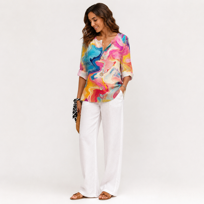 Blouse Bohème Imprimée, Manches Kimono